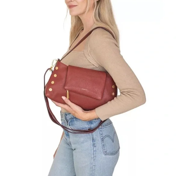 Hammitt Brushed Gold Pebble Leather VIP Satchel in Pomodoro Red - Picture 2 of 15